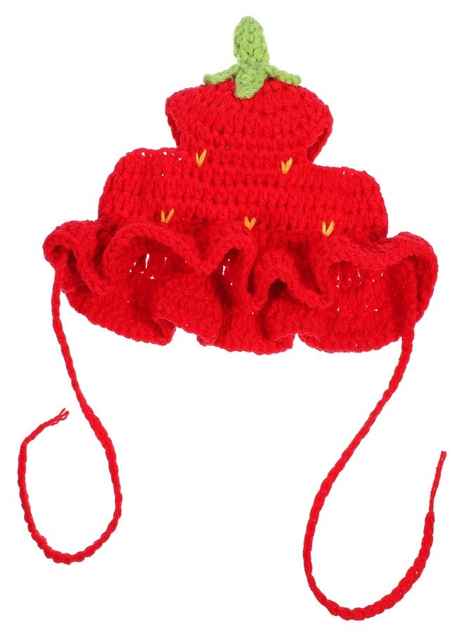 Qulkws Strawberry Cat Hat, Cartoon Strawberry Design Knit Hat, Cotton & Soft Cute Knitted Hats, Funny Strawberries Dog Costume, Cute Costume Accessory for Puppy, Kitten, Small Animals, with Adjustable Cord - Image 1